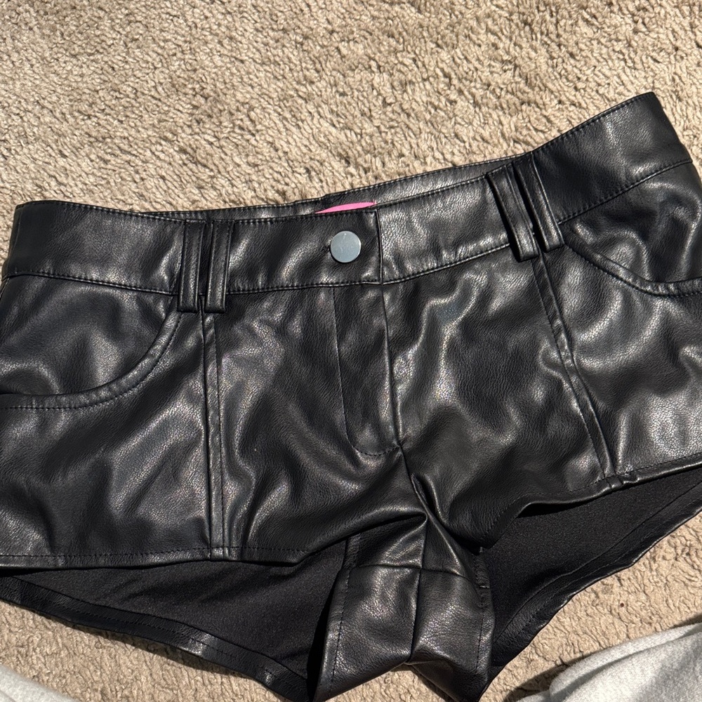 Edikted Black Faux Leather High-Waist Shorts
